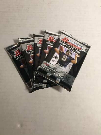 Bowman 2001 Football Lot of Five Factory Sealed Packs from Store Closeout