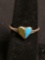 Turquoise & Serpentine Inlaid Heart Design Center 7mm Wide Sterling Silver Ring Band