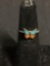 Broken Edge Coral & Turquoise Inlaid 8mm Wide Butterfly Motif Sterling Silver Ring Band