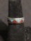 Alternating Triangle Design w/ Broken Edge Coral & Turquoise Inlay 5.5mm Wide Eternity Design