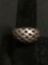 Domed Crosshatch Pattern Design 12mm Wide Tapered Sterling Silver Ring Band