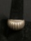 Domed Grooved Scallop Detailed 14mm Wide Tapered Sterling Silver Ring Band