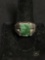 Pa Ha Co Designer Rectangular 12x10mm Jade Center 14mm Wide Tapered High Polished Sterling Silver