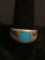 Old Pawn Native American 11mm Wide Tapered Handmade Sterling Silver Ring Band w/ Square Turquoise