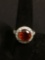 Round Faceted 11mm Orange CZ Center Bead Ball Accented Halo Sterling Silver Ring Band