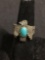 Handmade Old Pawn Native American 20mm Long Eagle Motif Top w/ Oval 9x7mm Turquoise Cabochon Center