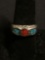 Old Pawn Native American Nugget Style 9mm Wide Tapered Sterling Silver Ring Band w/ Broken Edge