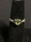 Bezel Set Oval Faceted 5x3mm Peridot Center Detailed Split Shank Design Sterling Silver Ring Band