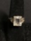 Emerald Cut Faceted 10x8mm White CZ Center Milgrain Marcasite Accented Vintage Old Pawn Signed