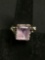 Emerald Cut Faceted 12x11mm Amethyst Center Handmade Old Pawn Scroll Design Sterling Silver Ring