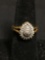 CI Designer 13mm Wide Tapered Pear Shaped Diamond Cluster Accented Top Two-Tone Sterling Silver Ring