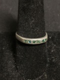 Broken Edge Gemstone Inlaid 3mm Wide High Polished Sterling Silver Band