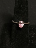 Oval Faceted 7x5mm Pink Topaz Center Sterling Silver Solitaire Ring Band