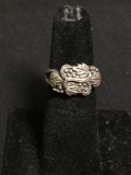 WM Designer Handmade Old Pawn Grapes on the Vine Decorated 10mm Wide Tapered Sterling Silver Ring