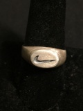 Nike Swoosh Emblem Decorated 9mm Wide Tapered Sterling Silver Ring Band