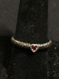 Heart Faceted 3mm Amethyst Center w/ Pinched Shoulder Textured Oxidized Eternity Design Sterling
