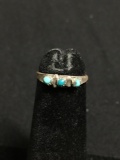 Three Round Turquoise Cabochon Centers 3.5mm Wide Old Pawn Native American Sterling Silver Ring Band