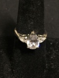 Pear Faceted 10x8mm CZ Center w/ Twin Pear CZ Sides Signed Designer Three-Stone Sterling Silver Ring