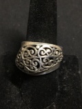 Old Pawn Balinese Styled Filigree Decorated Heavy 18mm Wide Tapered Bypass Sterling Silver Ring Band