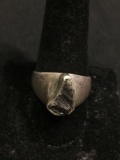 Rough Bezel Set Earth Stone Center 15mm Wide Tapered Sterling Silver Signed Designer Ring Band