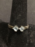 Twin Kite Set Square Step Faceted 4mm Blue Topaz Centers Sterling Silver Ring Band