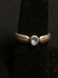 Handmade Old Pawn 5mm Wide Sterling Silver Ring Band w/ Bezel Set Oval Faceted Blue Topaz Center