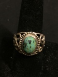 Old Pawn Native American Filigree Decorated 15mm Long Tapered Sterling Silver Ring Band w/ Oval