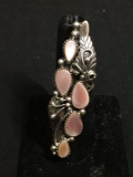 Handmade Old Pawn Native American Feather Motif 64x18mm Top w/ Five Pink Mother of Pearl Teardrop