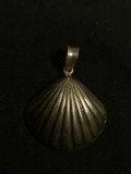 Domed 29x27x9mm Detailed Clamshell Sterling Silver Pendant