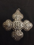 Large Detailed Reed & Barton Designed Christmas Cross 1971 3x3in Sterling Silver Cross Pendant