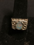 Oval 10x8mm Opal Triplet Center 12mm Wide Tapered Hand-Crafted Old Pawn Sterling Silver Signed