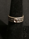 Woods Designer Detailed 6mm Wide Eternity Style Old Pawn Sterling Silver Ring Band w/ Round 4mm