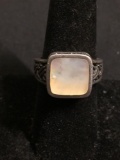 Square 11mm Mother of Pearl Inlay Center w/ Woven Detail Decoration Handmade Old Pawn Sterling