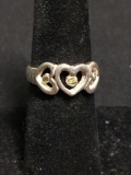 Triple Ribbon Heart Detailed 8mm Wide Tapered Sterling Silver Ring Band