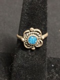 Handmade Old Pawn 12mm Wide Top w/ Broken Turquoise Inlay Sterling Silver Ring Band