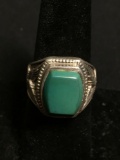 Rectangular 12x10mm Faceted Turquoise Center Eagle Motif Sterling Silver Old Pawn Native American