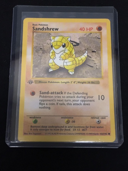 Pokemon SANDSHREW Base Set 1st Edition Shadowless Card 62/102