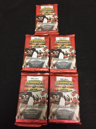 Donruss 2009 Gridiron Gear Lot of Five Factory Sealed Packs from Store Closeout