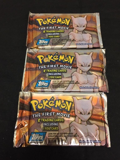 Topps Pokemon The First Movie Lot of Three Factory Sealed Packs from Store Closeout
