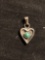Heart Shaped 15x10mm Sterling Silver Pendant w/ Round 3.5mm Turquoise Cabochon Center