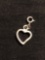 High Polished 12x12mm Ribbon Heart Sterling Silver Charm w/ Spring Ring