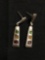 Multi-Colored Enamel Accented 35x7mm Two-Tier Pair of Satin Finish Sterling Silver Drop Earrings