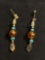 Tumbled Quartz, Turquoise & Amber Beaded 45x10m Gold-Tone Pair of Old Pawn Native American Sterling