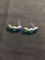 Three-Tier Multi-Colored Cabochon Gem Accented 19x7mm Signed Designer Pair of Sterling Silver