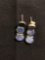 Three-Tier Oval Lapis Inlaid 20x7mm Old Pawn Mexico Pair of Sterling Silver Earrings