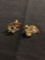 Multi-Colored Marquise Faceted Gemstone Accented Leaf Motif 24x16mm Gold-Tone Pair of Sterling