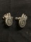 Old Pawn Mexico Tribal Design 20x17mm High Polished Pair of Sterling Silver Button Earrings