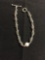 Michael Dawkin Designer 5mm Wide Hand-Beaded 8in Long Sterling Silver Toggle Bracelet w/ Round 8mm