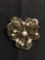 Round White Pearl Accented 30x30mm Floral Motif Sterling Silver Mesh Decorated Vintage Brooch