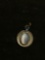 Round 11mm Textured Signed Designer Sterling Silver Pendant w/ Oval Cat's Eye Cabochon Center &